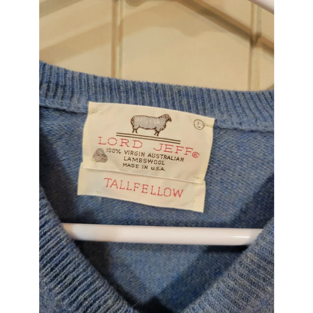Vintage Lord Jeff Mens 70s 100% Lambswool Sweater Vest Sz L Made In USA Blue